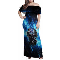 Custom Grim Reaper Bowling Family Matching Off Shoulder Maxi Dress and Hawaiian Shirt with Blue Lightning Background - Wonder Print Shop