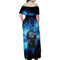 Custom Grim Reaper Bowling Family Matching Off Shoulder Maxi Dress and Hawaiian Shirt with Blue Lightning Background - Wonder Print Shop
