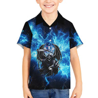 Custom Grim Reaper Bowling Family Matching Off Shoulder Maxi Dress and Hawaiian Shirt with Blue Lightning Background - Wonder Print Shop