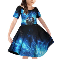 Custom Grim Reaper Bowling Family Matching Off Shoulder Short Dress and Hawaiian Shirt with Blue Lightning Background - Wonder Print Shop