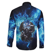 Custom Grim Reaper Bowling Family Matching Off Shoulder Short Dress and Hawaiian Shirt with Blue Lightning Background - Wonder Print Shop