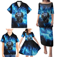 Custom Grim Reaper Bowling Family Matching Puletasi and Hawaiian Shirt with Blue Lightning Background - Wonder Print Shop