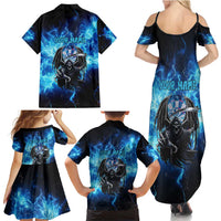 Custom Grim Reaper Bowling Family Matching Summer Maxi Dress and Hawaiian Shirt with Blue Lightning Background - Wonder Print Shop