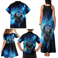 Custom Grim Reaper Bowling Family Matching Tank Maxi Dress and Hawaiian Shirt with Blue Lightning Background - Wonder Print Shop