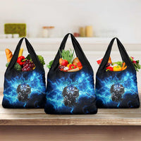 Custom Grim Reaper Bowling Grocery Bag with Blue Lightning Background - Wonder Print Shop