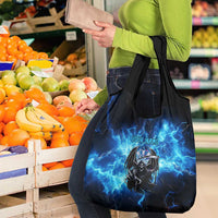Custom Grim Reaper Bowling Grocery Bag with Blue Lightning Background - Wonder Print Shop