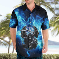 Custom Grim Reaper Bowling Hawaiian Shirt with Blue Lightning Background - Wonder Print Shop