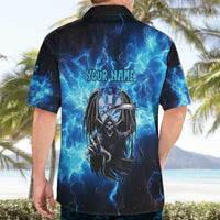Custom Grim Reaper Bowling Hawaiian Shirt with Blue Lightning Background - Wonder Print Shop