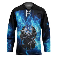 Custom Grim Reaper Bowling Hockey Jersey with Blue Lightning Background - Wonder Print Shop