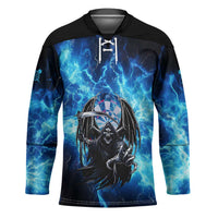Custom Grim Reaper Bowling Hockey Jersey with Blue Lightning Background - Wonder Print Shop