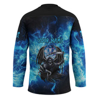 Custom Grim Reaper Bowling Hockey Jersey with Blue Lightning Background - Wonder Print Shop
