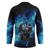 Custom Grim Reaper Bowling Hockey Jersey with Blue Lightning Background - Wonder Print Shop