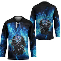 Custom Grim Reaper Bowling Hockey Jersey with Blue Lightning Background - Wonder Print Shop