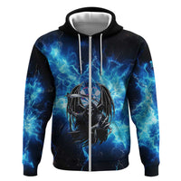 Custom Grim Reaper Bowling Hoodie with Blue Lightning Background - Wonder Print Shop