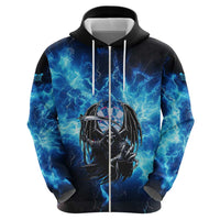 Custom Grim Reaper Bowling Hoodie with Blue Lightning Background - Wonder Print Shop