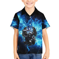 Custom Grim Reaper Bowling Kid Hawaiian Shirt with Blue Lightning Background - Wonder Print Shop