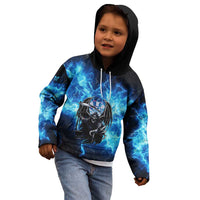 Custom Grim Reaper Bowling Kid Hoodie with Blue Lightning Background - Wonder Print Shop