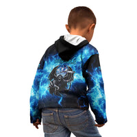 Custom Grim Reaper Bowling Kid Hoodie with Blue Lightning Background - Wonder Print Shop