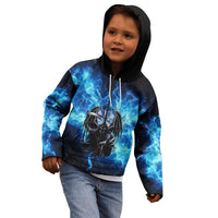Custom Grim Reaper Bowling Kid Hoodie with Blue Lightning Background - Wonder Print Shop