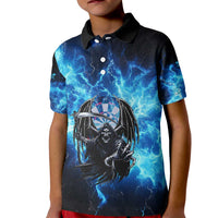 Custom Grim Reaper Bowling Kid Polo Shirt with Blue Lightning Background - Wonder Print Shop