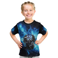 Custom Grim Reaper Bowling Kid T Shirt with Blue Lightning Background - Wonder Print Shop