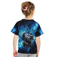 Custom Grim Reaper Bowling Kid T Shirt with Blue Lightning Background - Wonder Print Shop