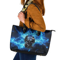 Custom Grim Reaper Bowling Leather Tote Bag with Blue Lightning Background - Wonder Print Shop
