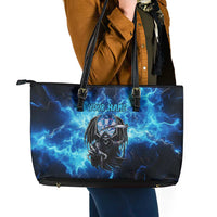 Custom Grim Reaper Bowling Leather Tote Bag with Blue Lightning Background - Wonder Print Shop