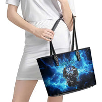Custom Grim Reaper Bowling Leather Tote Bag with Blue Lightning Background - Wonder Print Shop