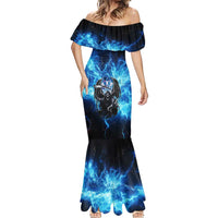 Custom Grim Reaper Bowling Mermaid Dress with Blue Lightning Background - Wonder Print Shop