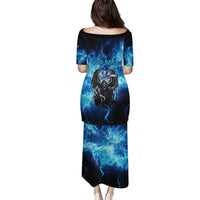 Custom Grim Reaper Bowling Puletasi with Blue Lightning Background - Wonder Print Shop