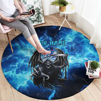 Custom Grim Reaper Bowling Round Carpet with Blue Lightning Background - Wonder Print Shop