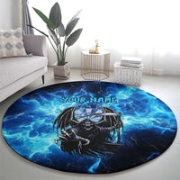 Custom Grim Reaper Bowling Round Carpet with Blue Lightning Background - Wonder Print Shop