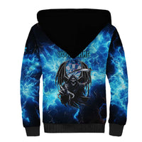 Custom Grim Reaper Bowling Sherpa Hoodie with Blue Lightning Background - Wonder Print Shop