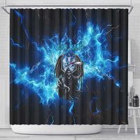 Custom Grim Reaper Bowling Shower Curtain with Blue Lightning Background - Wonder Print Shop