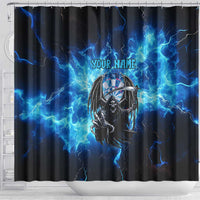 Custom Grim Reaper Bowling Shower Curtain with Blue Lightning Background - Wonder Print Shop