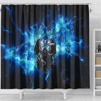 Custom Grim Reaper Bowling Shower Curtain with Blue Lightning Background - Wonder Print Shop