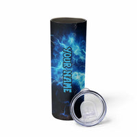 Custom Grim Reaper Bowling Skinny Tumbler with Blue Lightning Background - Wonder Print Shop