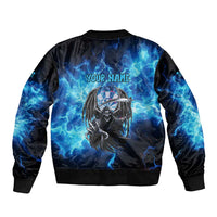 Custom Grim Reaper Bowling Sleeve Zip Bomber Jacket with Blue Lightning Background - Wonder Print Shop