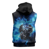 Custom Grim Reaper Bowling Sleeveless Zip Hoodie with Blue Lightning Background - Wonder Print Shop
