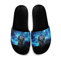 Custom Grim Reaper Bowling Slide Sandals with Blue Lightning Background - Wonder Print Shop