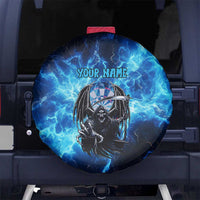 Custom Grim Reaper Bowling Spare Tire Cover with Blue Lightning Background - Wonder Print Shop