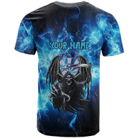 Custom Grim Reaper Bowling T Shirt with Blue Lightning Background - Wonder Print Shop