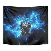 Custom Grim Reaper Bowling Tapestry with Blue Lightning Background - Wonder Print Shop