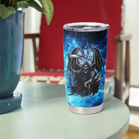 Custom Grim Reaper Bowling Tumbler Cup with Blue Lightning Background - Wonder Print Shop