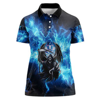 Custom Grim Reaper Bowling Women Polo Shirt with Blue Lightning Background - Wonder Print Shop