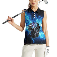 Custom Grim Reaper Bowling Women Sleeveless Polo Shirt with Blue Lightning Background - Wonder Print Shop