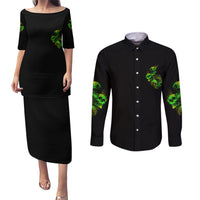Stuck Between Idk Idc And Idgaf Skull Couples Matching Puletasi Dress and Long Sleeve Button Shirt - Wonder Print Shop