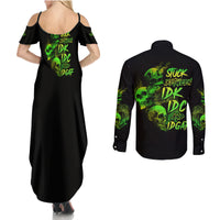 Stuck Between Idk Idc And Idgaf Skull Couples Matching Summer Maxi Dress and Long Sleeve Button Shirt - Wonder Print Shop