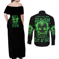 Heaven Don't Want Me Mad Skull Couples Matching Off Shoulder Maxi Dress and Long Sleeve Button Shirt - Wonder Print Shop